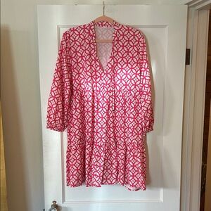 Vibrant Pink and White Patterned Dress